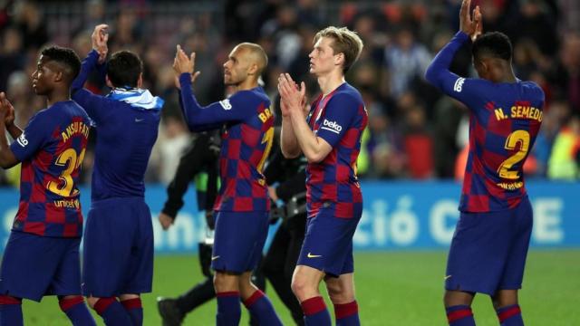 Los jugadores del Barça al final de un encuentro /FC BARCELONA