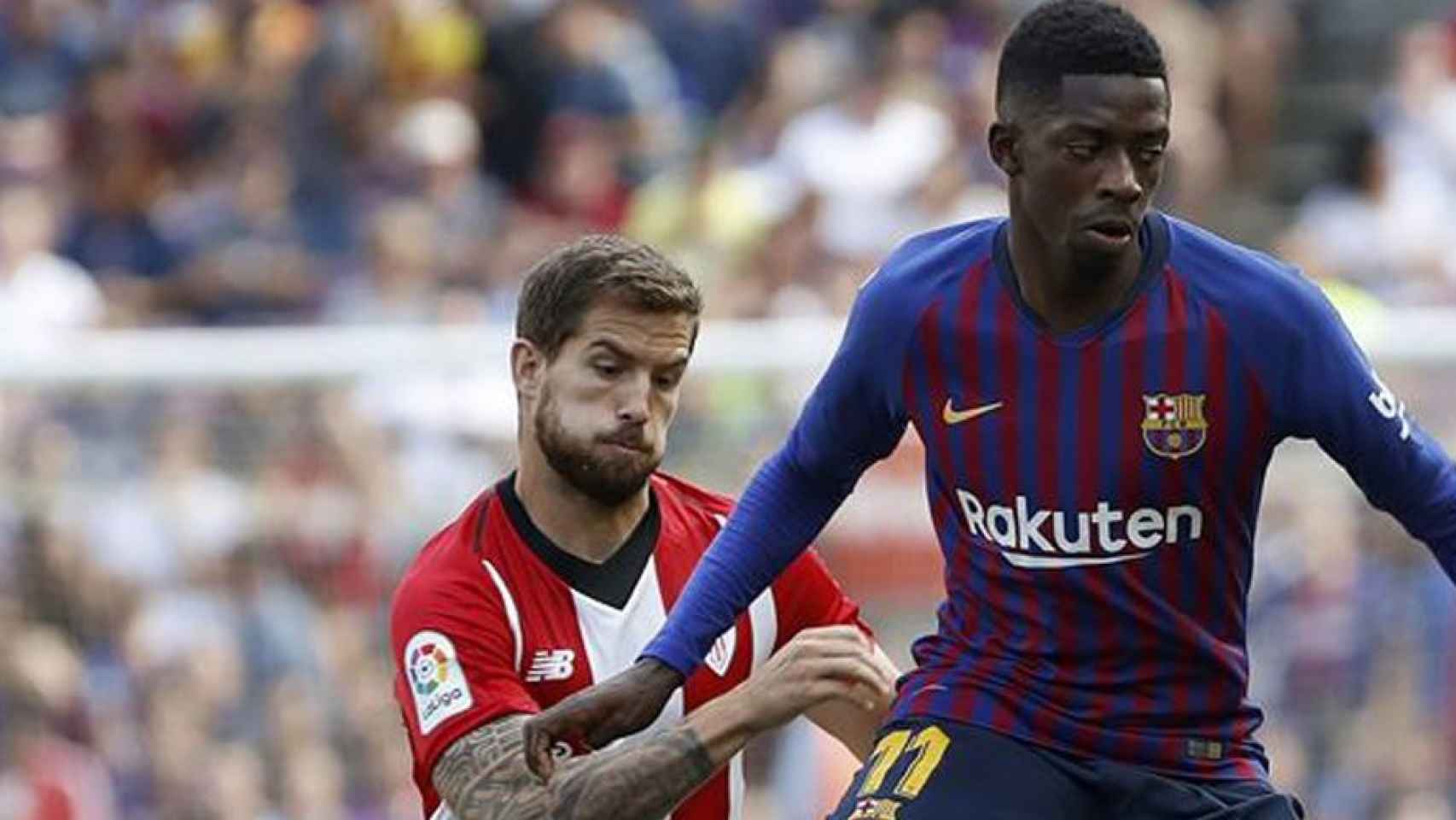 Dembelé en acción durante un partido del Barça / EFE