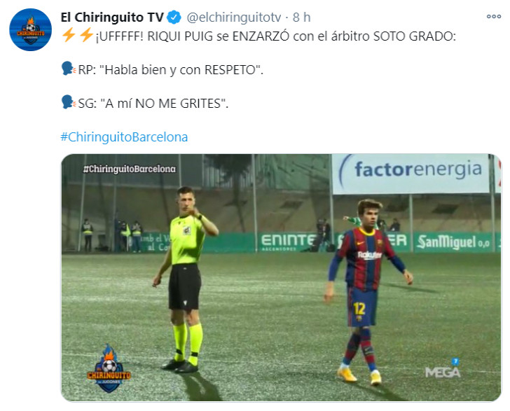 Imagen de la discusión entre Riqui Puig y Soto Grado / Redes