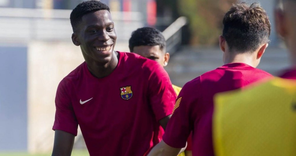 Ilaix Moriba, entrenando con el Barça B / FC Barcelona