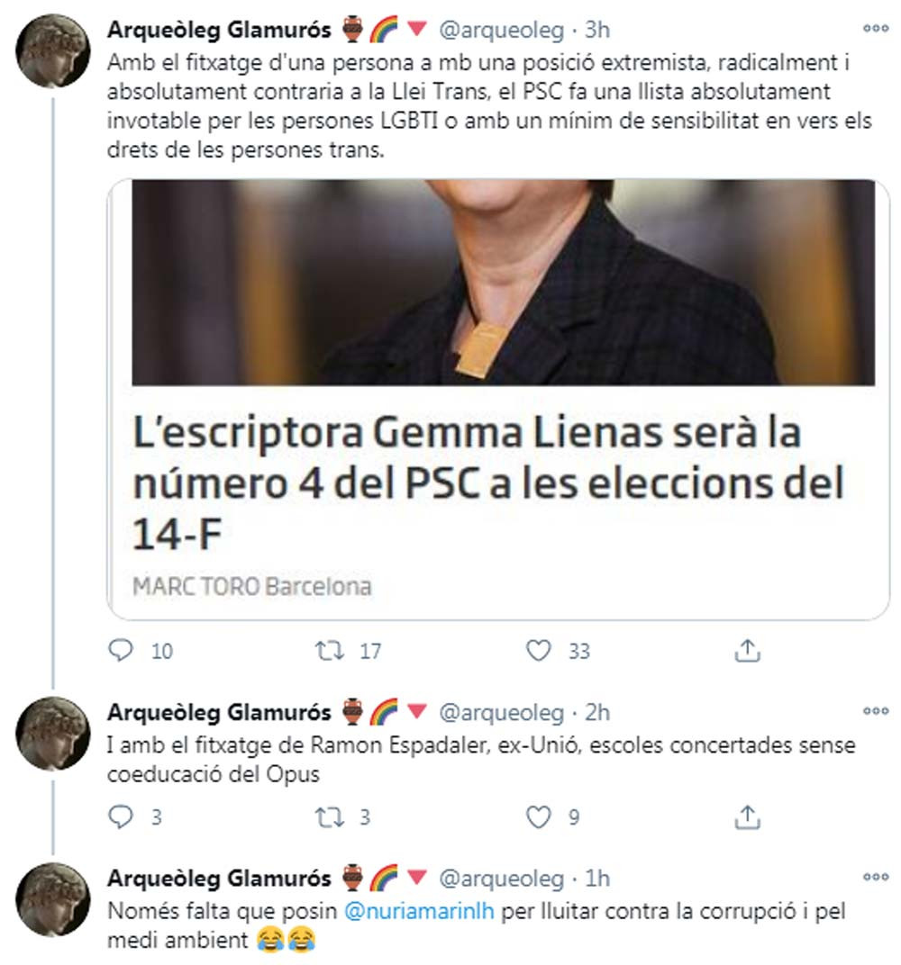 Críticas al 'fichaje' de Gemma Lienas por el PSC desde el entorno de los comuns / @arqueoleg (TWITTER)