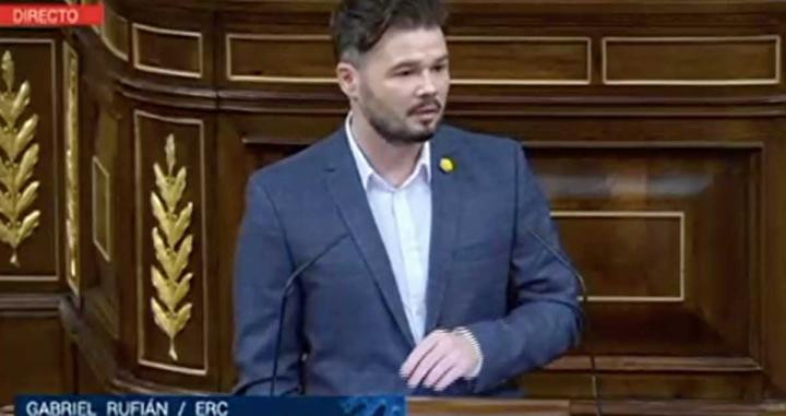 El diputado de ERC, Gabriel Rufián, durante su intervención en el Congreso