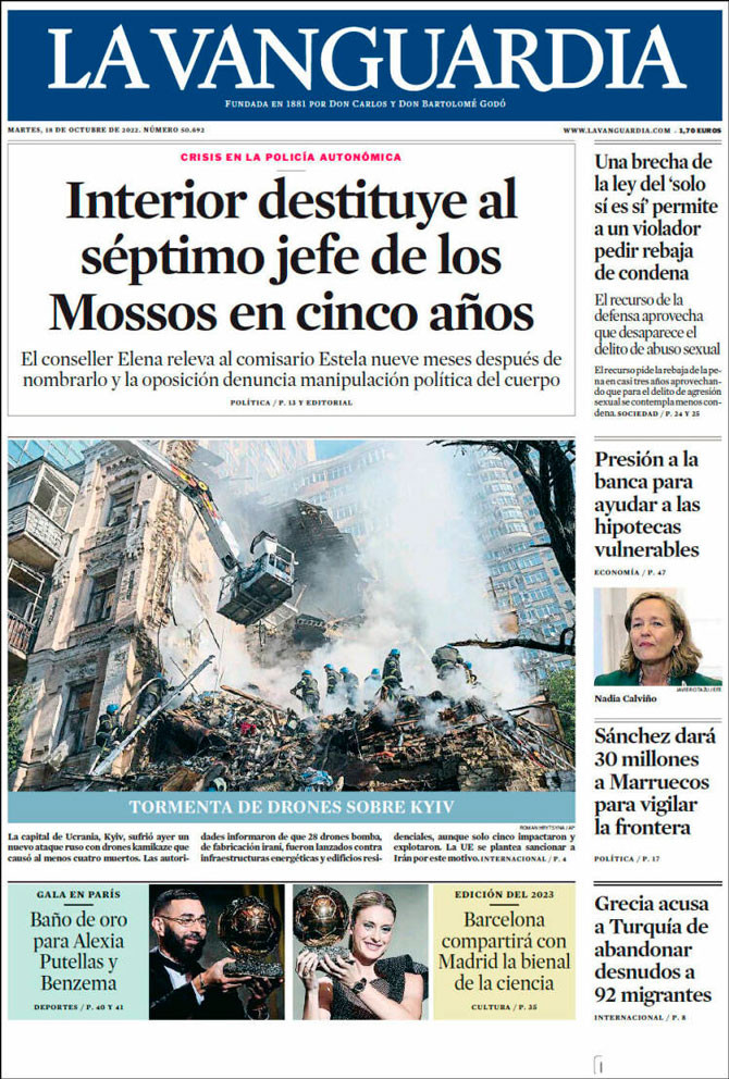 Portada de 'La Vanguardia' del 18 de octubre de 2022 / Kiosko