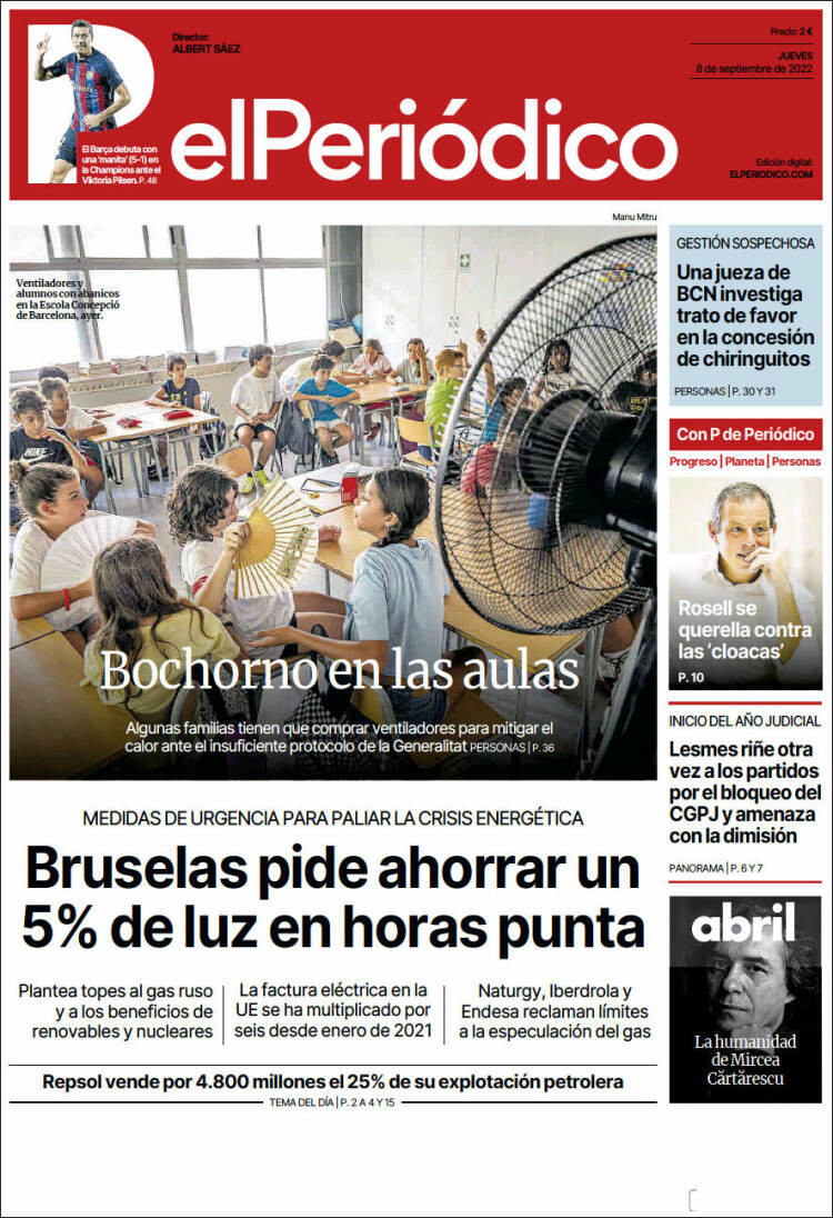 Portada de 'El Periódico' del 8 de septiembre de 2022 / KIOSKO.NET