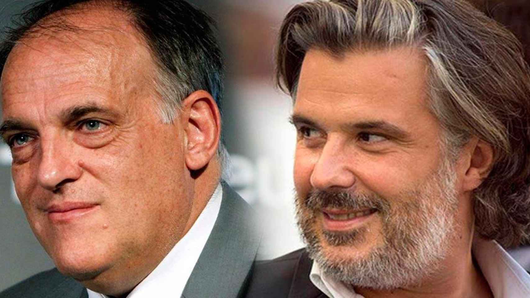 El presidente de La Liga, Javier Tebas, y el de la Liga de Fútbol Profesional francesa, Vincent Labrune / SERVIMEDIA