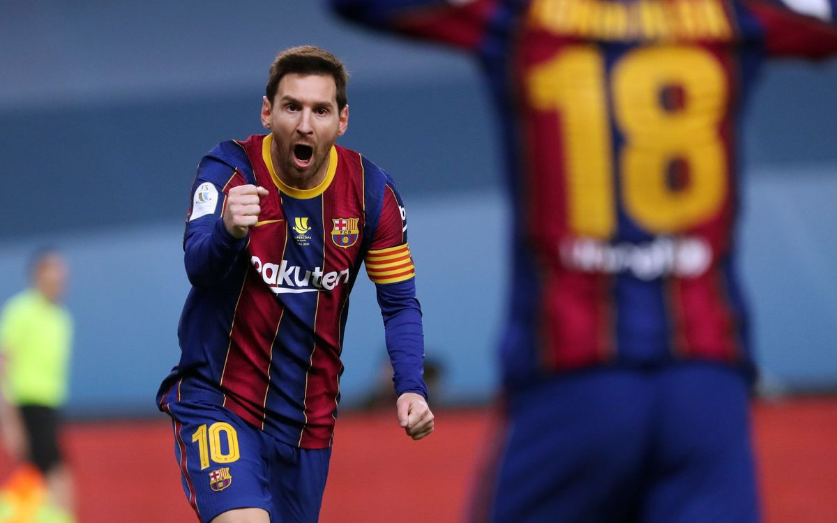Messi celebrando el gol de Griezmann ante el Athletic en la final de la Supercopa de España / FC BARCELONA