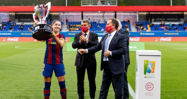 Joan Laporta, en la celebración de la Liga del Barça Femenino / EFE