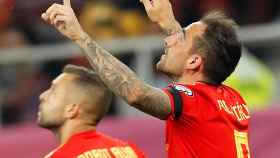 Una foto de Paco Alcácer tras marcar con España ante Rumanía / EFE