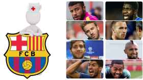 Rafinha, Umtiti, Samper, Arthur, Sergi Roberto, Vidal, Luis Suárez y Malcom / FOTOMONTAJE DE CULEMANÍA