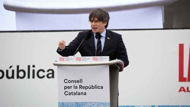 El expresidente de la Generalitat de Cataluña Carles Puigdemont, en el acto del Consell per la República en Perpiñán (Francia) el 29 de febrero de 2020
