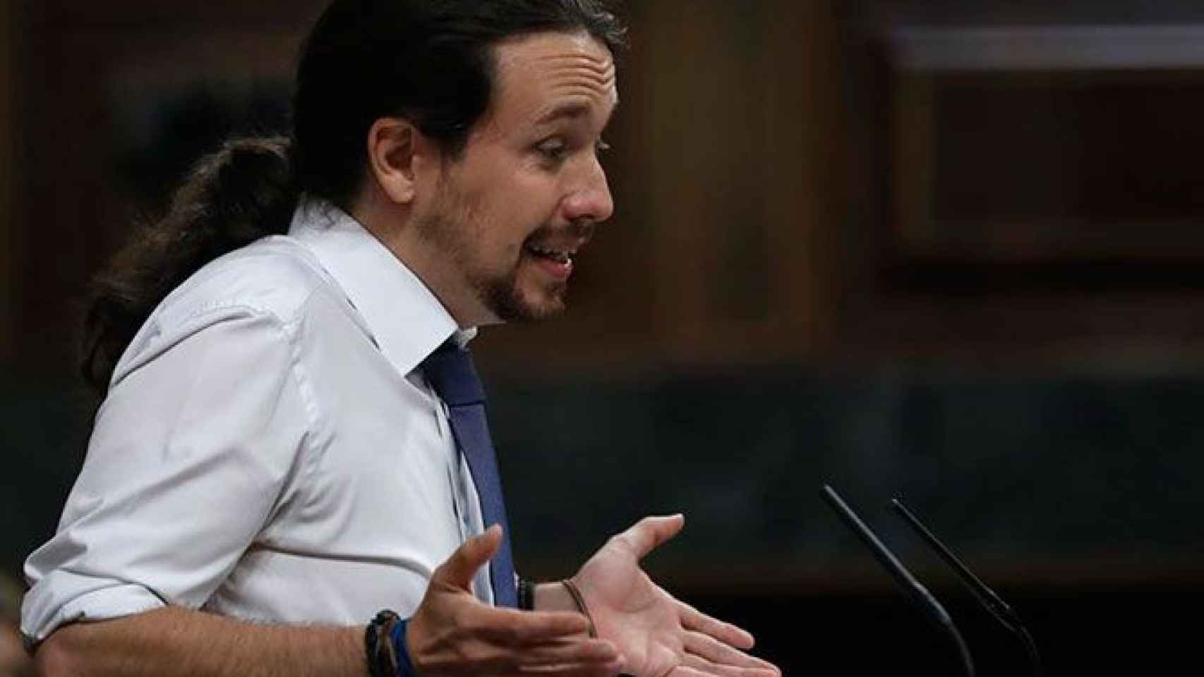 Pablo Iglesias, en su comparecencia en el Congreso de los Diputados durante la moción de censura a Mariano Rajoy / EFE