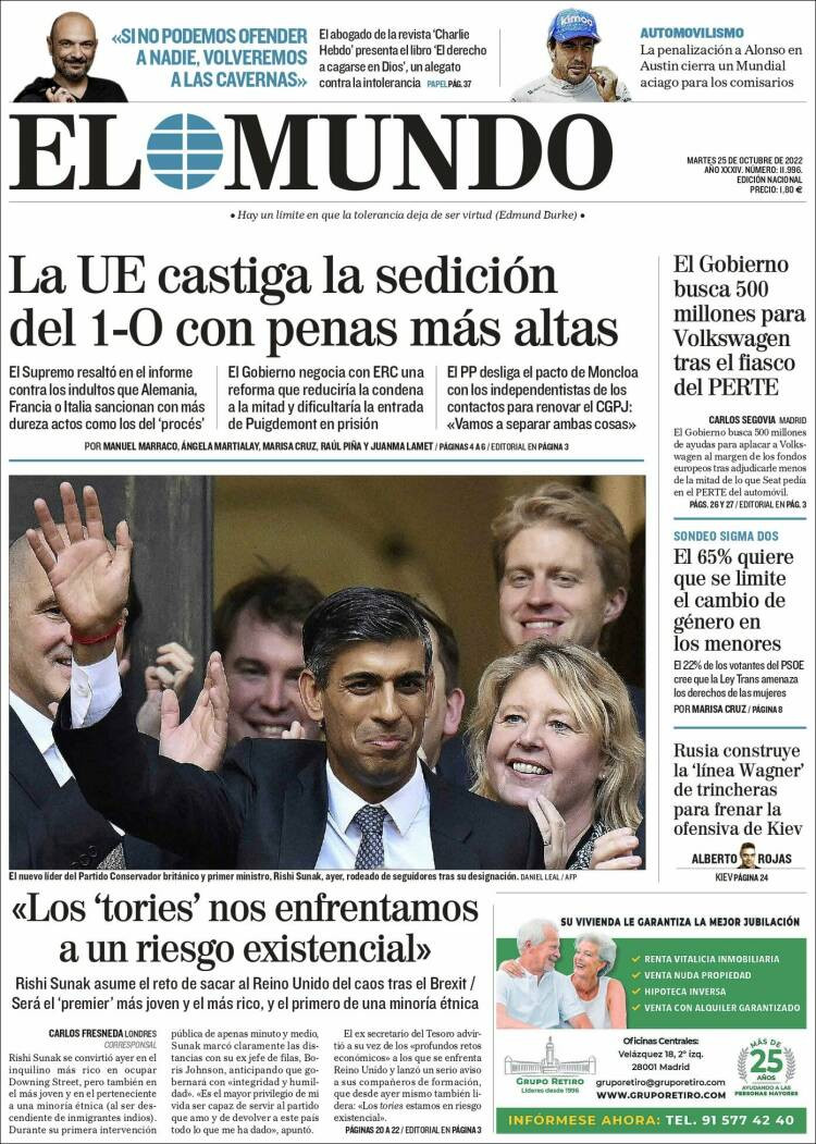 Portada de 'El Mundo' de 25 de octubre de 2022 / KIOSKO.NET