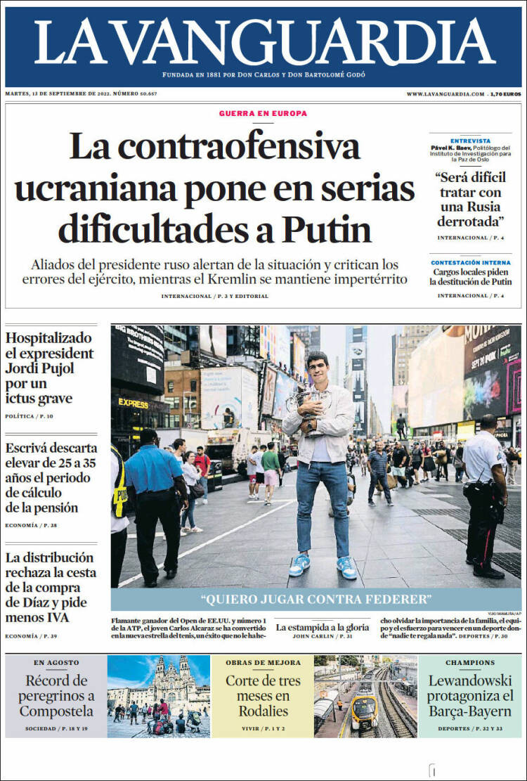 Portada de 'La Vanguardia' de 13 de septiembre de 2022 / KIOSKO.NET