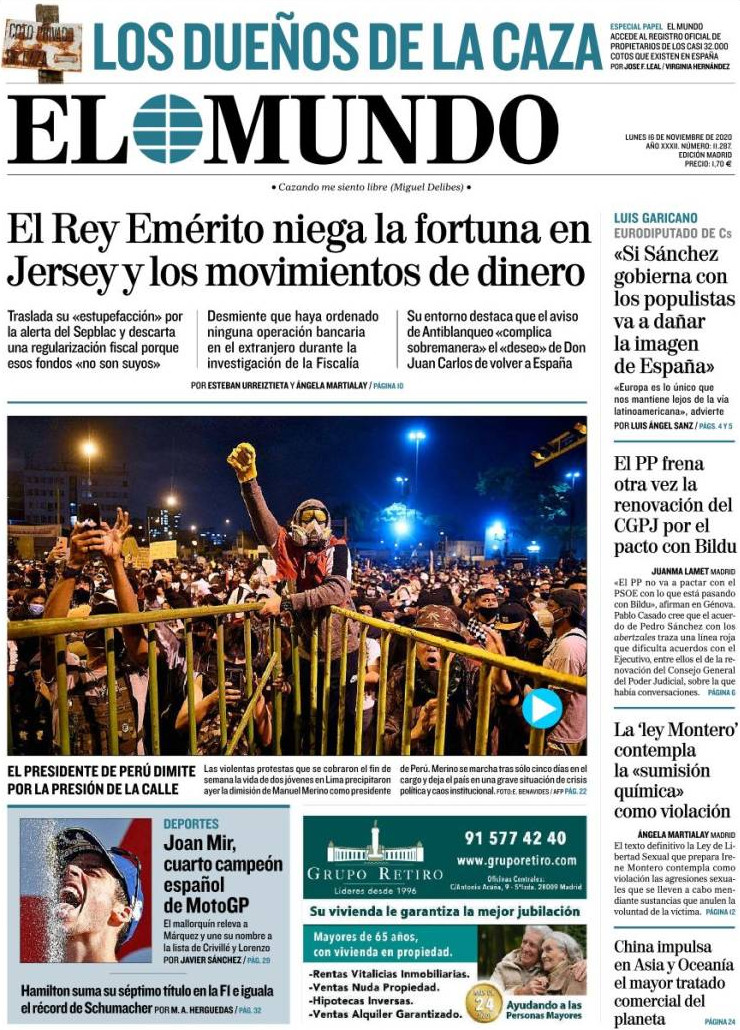 Portada de 'El Mundo' del 16 de noviembre de 2020 / KIOSKO.NET