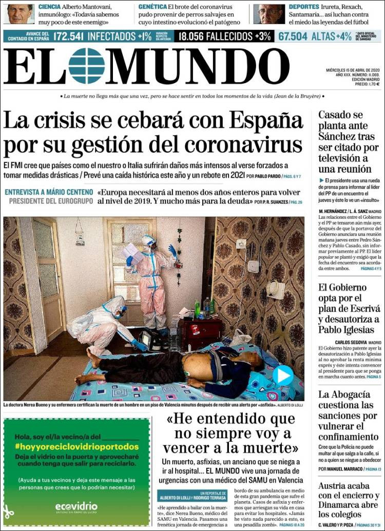 Portada de 'El Mundo' del 15 de abril de 2020