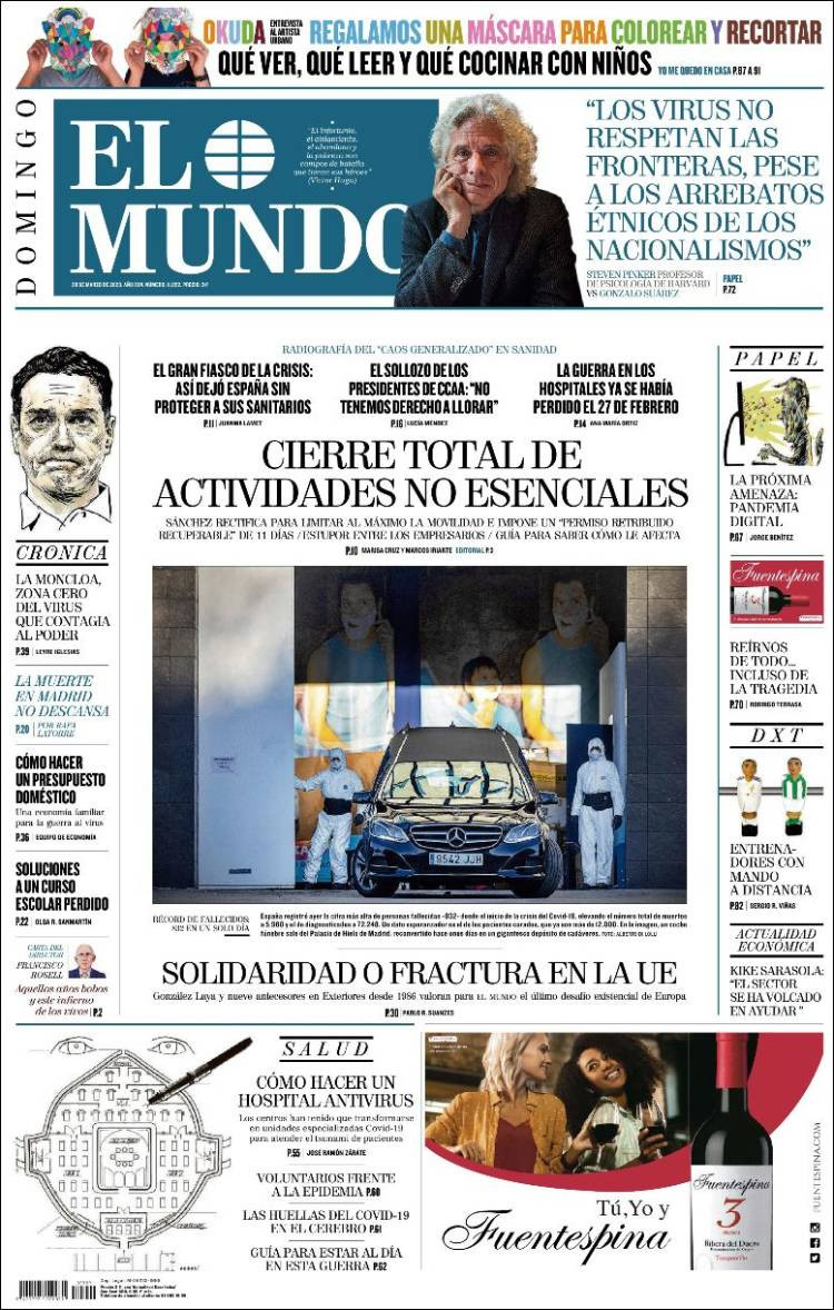 Portada de 'El Mundo' del domingo 29 de marzo