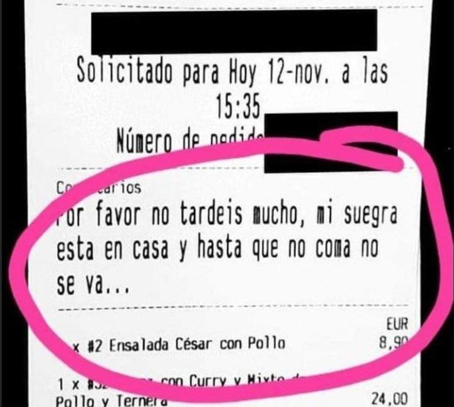 Ticket de un pedido a un restaurante / TWITTER