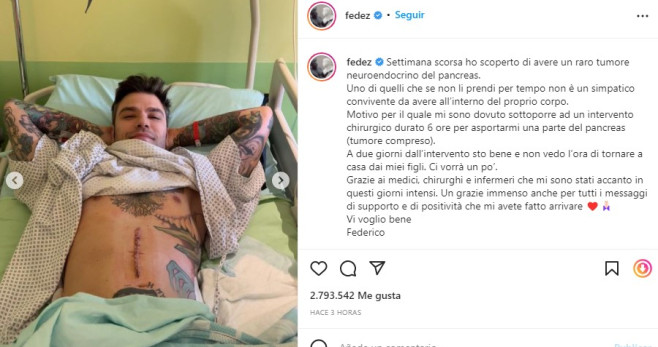 Mensaje de Fedez INSTAGRAM