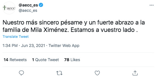 Publicación de Asociación Española contra el Cáncer en Twitter / @aecc_es