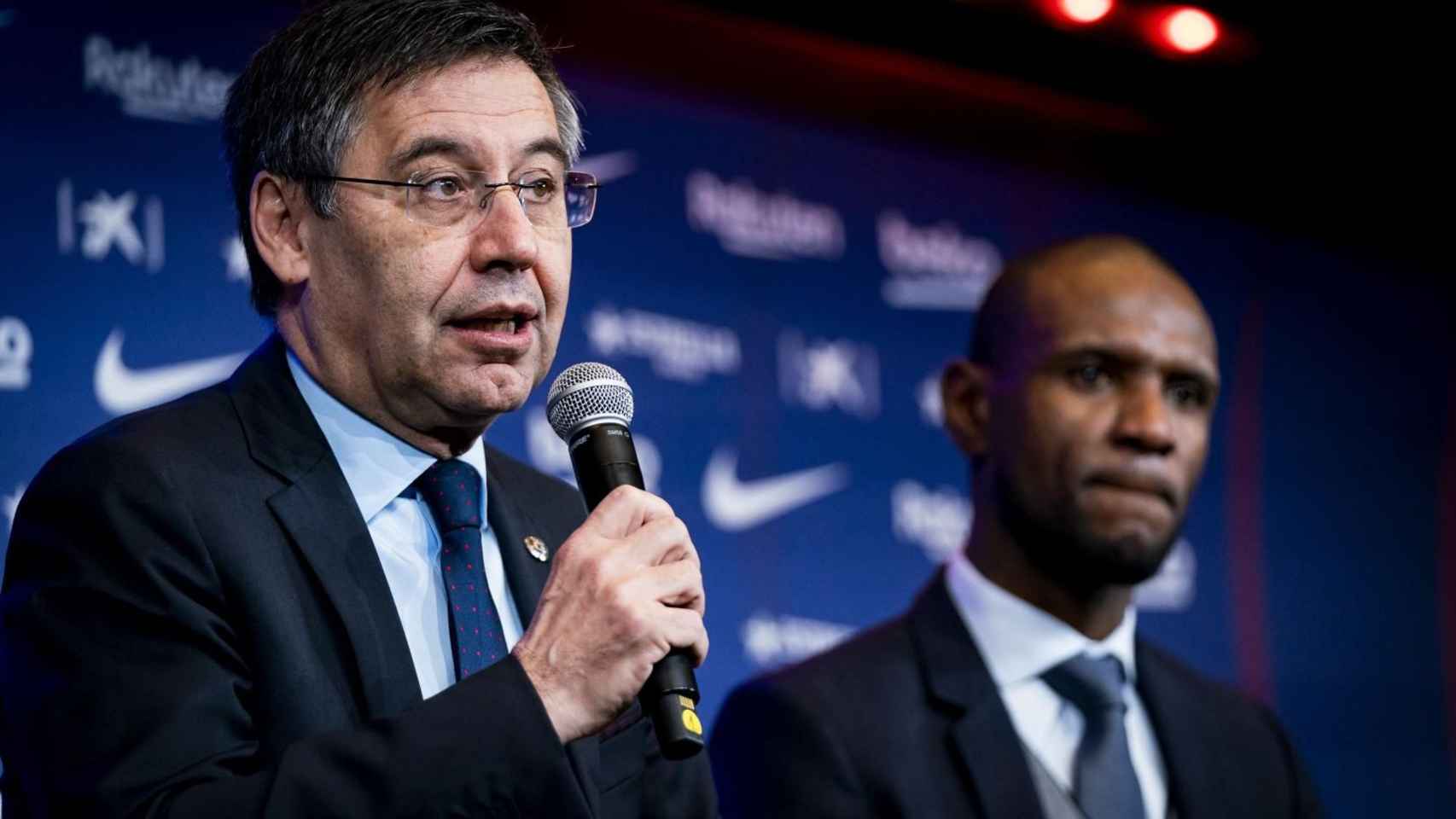 Bartomeu y Abidal el día de la presentación de Quique Setién / FC Barcelona