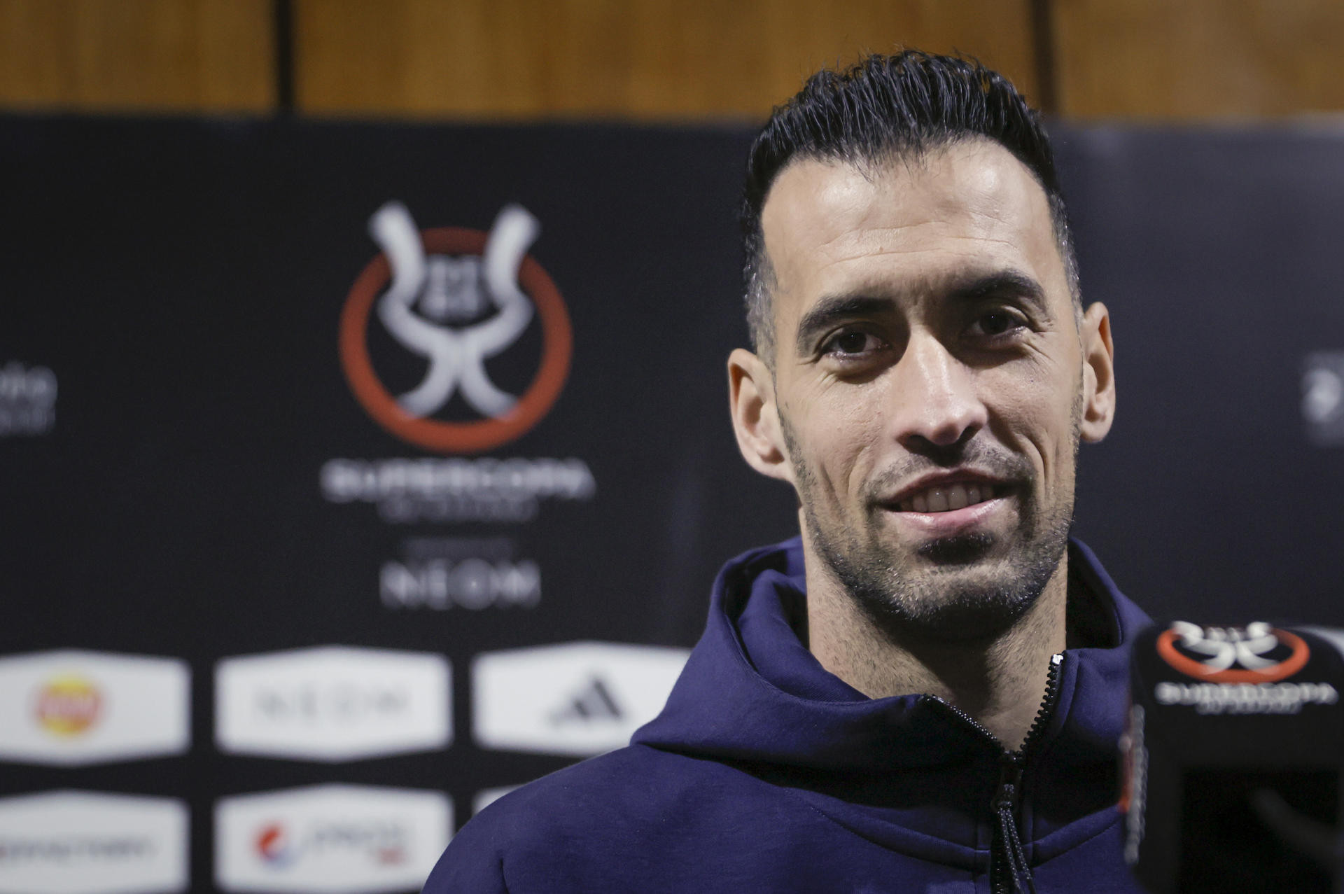 Sergio Busquets, en la rueda de prensa previa a la final de la Supercopa entre el Barça y el Real Madrid / EFE