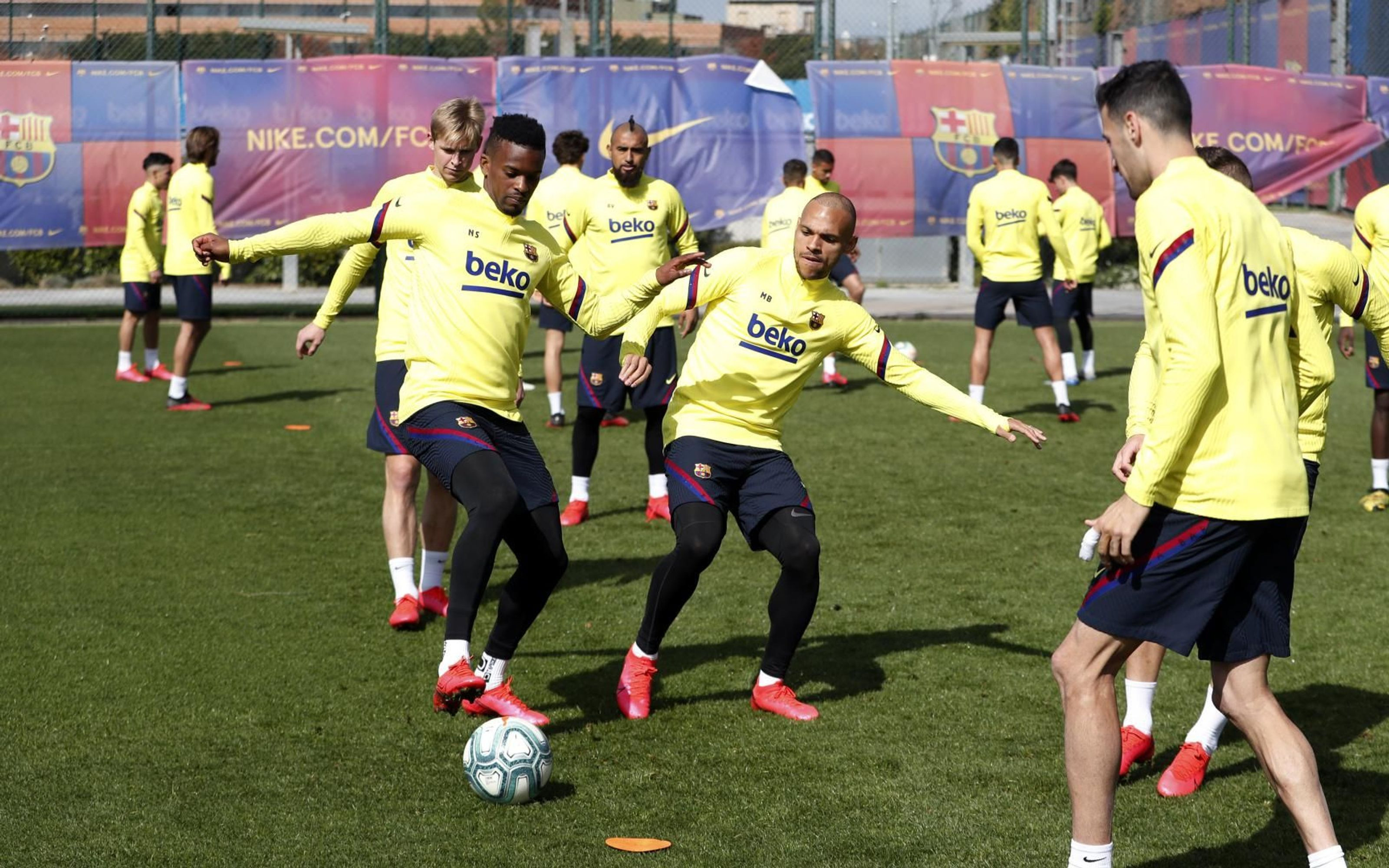 Semedo y Braithwaite en un entrenamiento del Barça / FC Barcelona