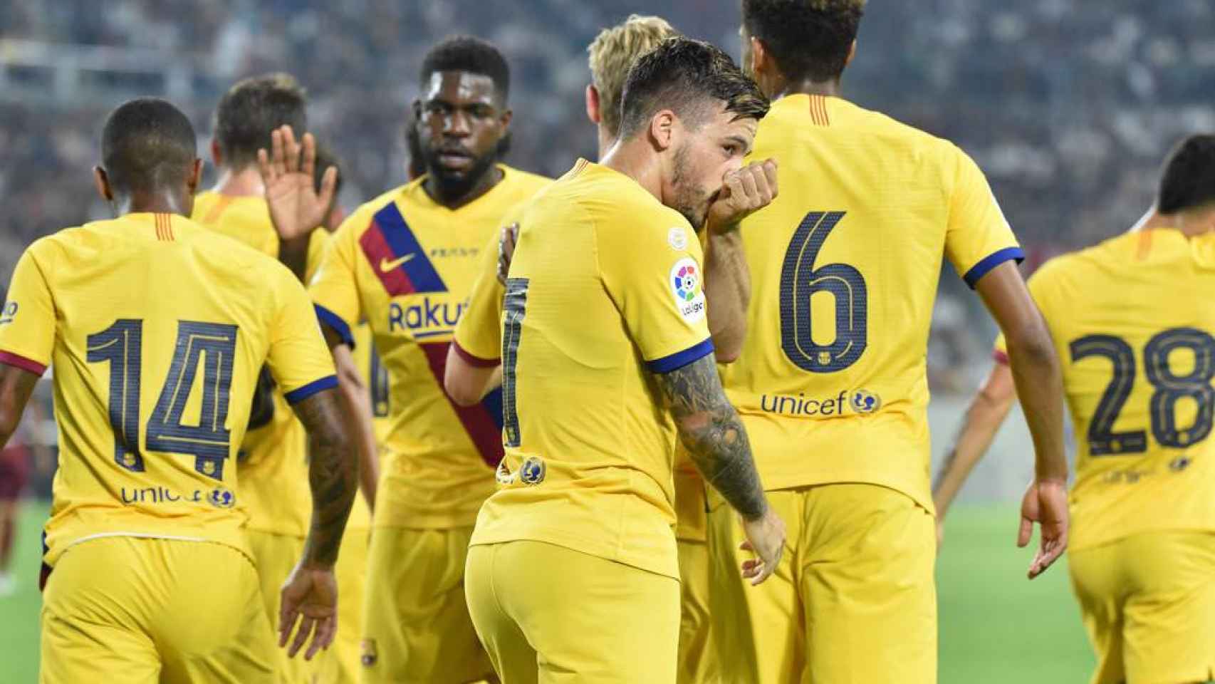 Carles Pérez celebrando su gol contra el Vissel Kobe / FC Barcelona