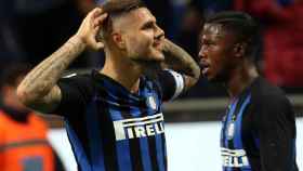 Mauro Icardi realiza su habitual celebración con el inter de Milán / EFE