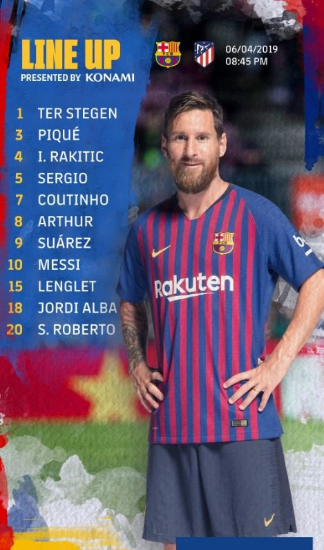 El once del Barça contra el Atlético de Madrid