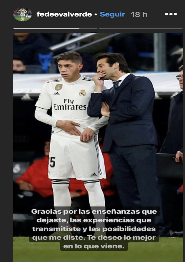 Una foto de Fede Valverde despidiéndose públicamente de Solari / Instagram