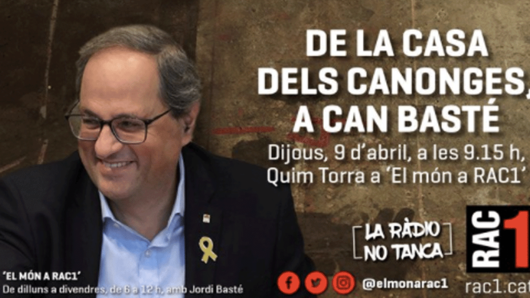 El anuncio de la entrevista de Quim Torra en RAC1 en Twitter / TWITTER