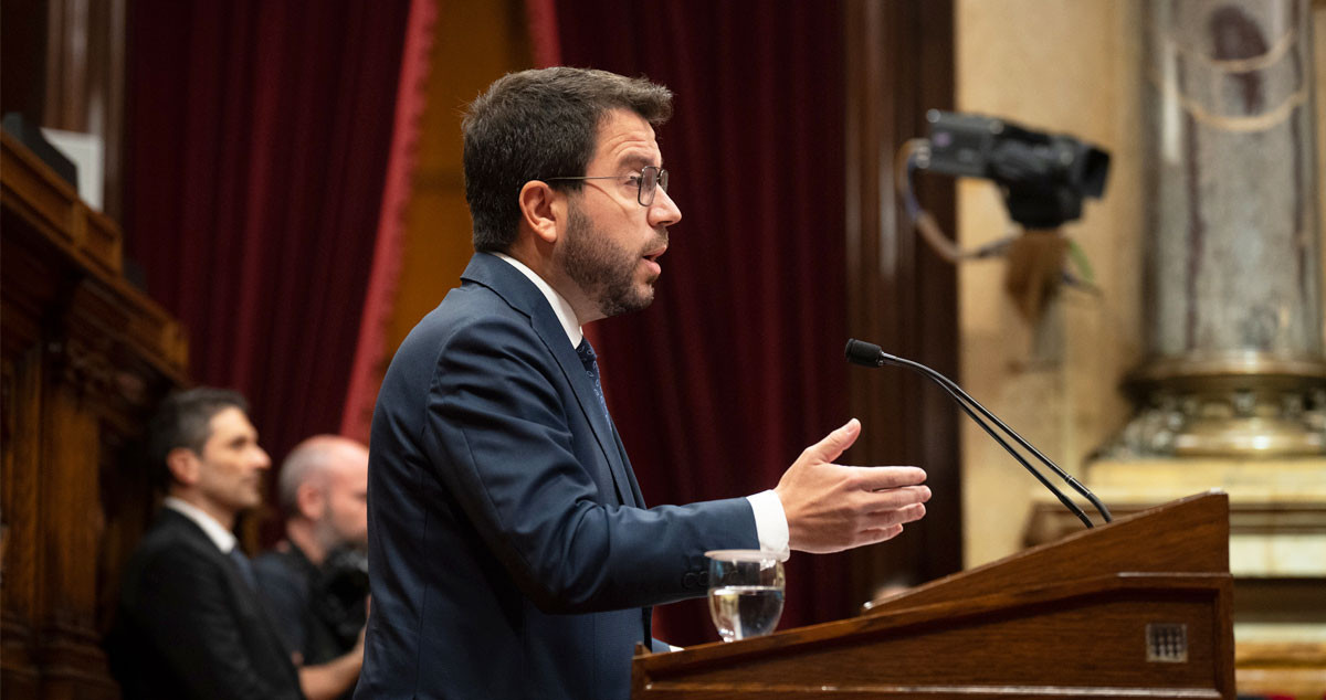 Pere Aragonès, presidente de la Generalitat, en una alocución en el Parlament, donde no se debatirá una moción sobre la Renta Básica Universal / EP