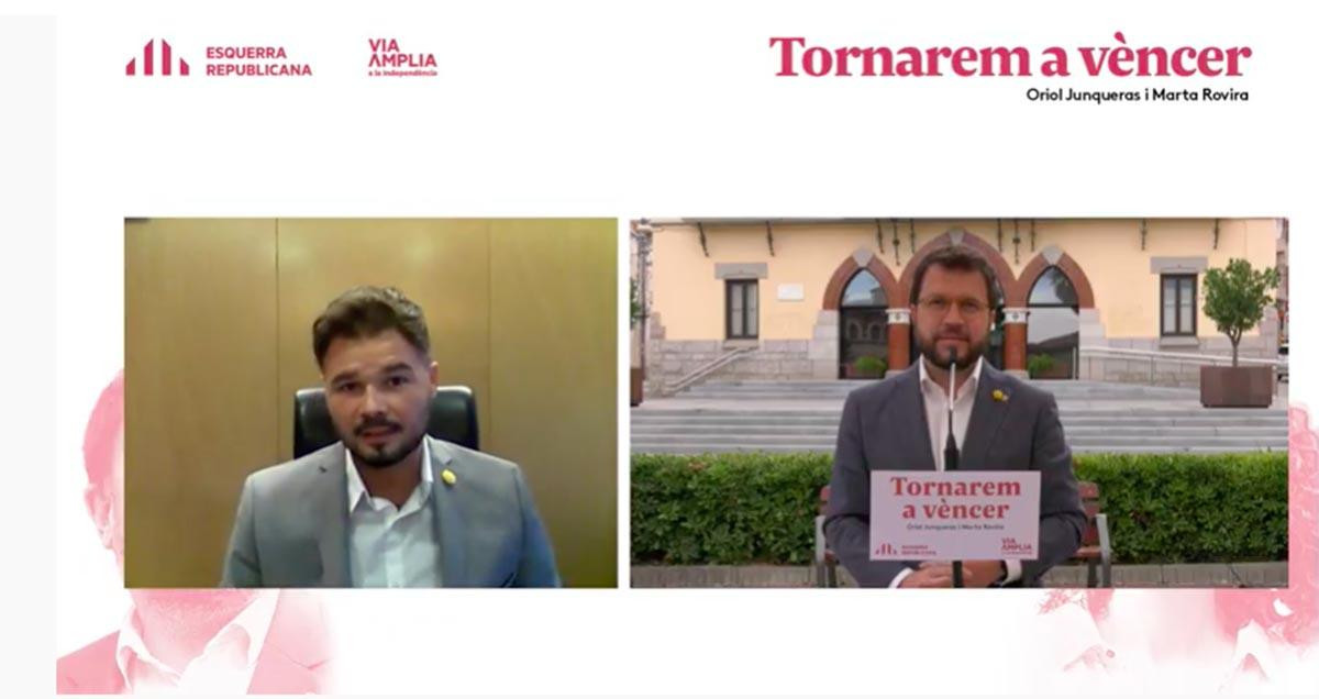 Gabriel Rufián y Pere Aragonès, en el acto virtual que ha celebrado ERC