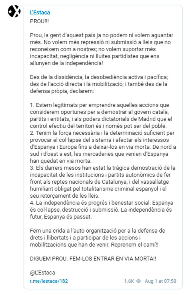 Los independentistas radicales amenazan con colapsar el sistema