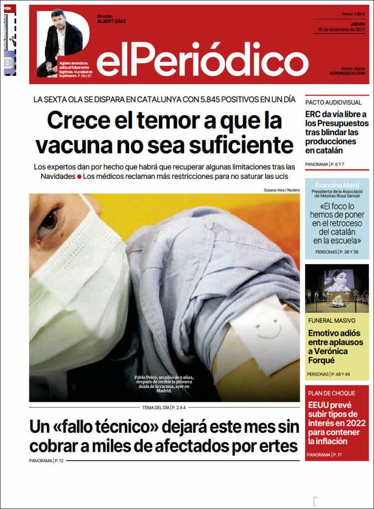 Portada de 'El Periódico' del 16 de diciembre de 2021 / KIOSKO.NET