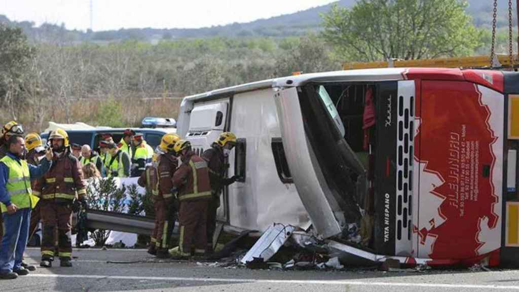 Imagen de archivo de la mañana siguiente al accidente en Freginals (Tarragona) en el que murieron 13 estudiantes Erasmus / EFE