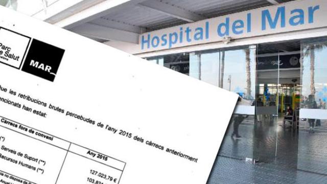 El documento con la liquidación del sueldo de la gerente, Olga Pané, y la entrada al Hospital del Mar / CG