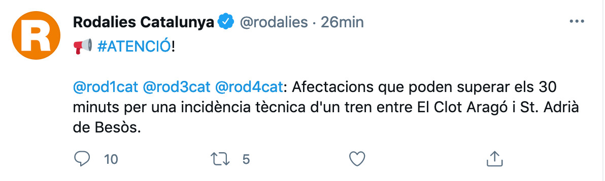 Rodalies informa de la afectación en tres líneas / TWITTER