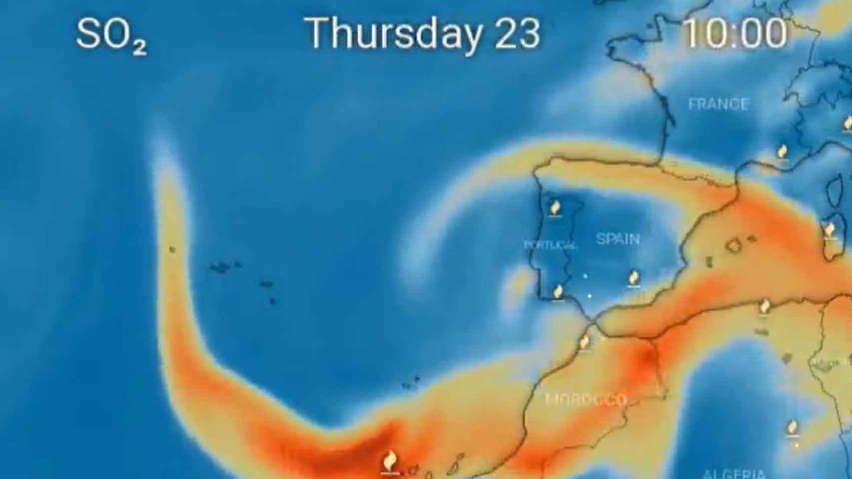 Nube tóxica de dióxido de azufre /COPERNICUS