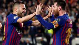 Una foto de Jordi Alba y Leo Messi durante el Barça - Liverpool / EFE