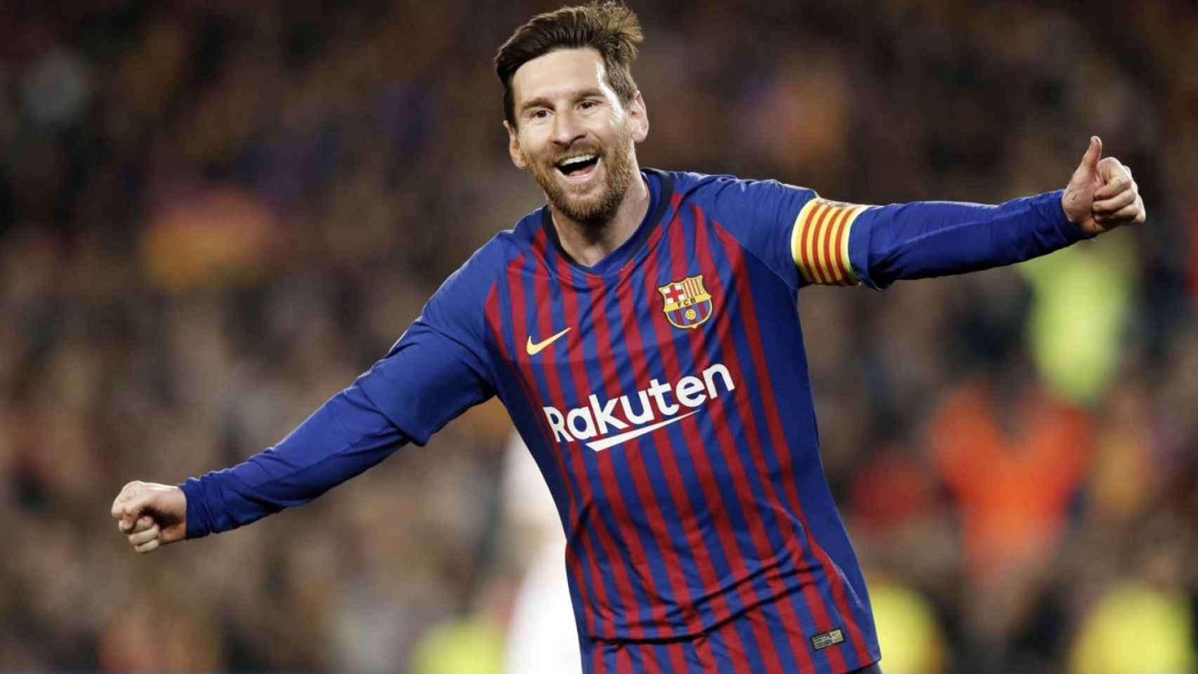 Una foto de Leo Messi celebrando su gol en el Barça - Manchester United / FCB