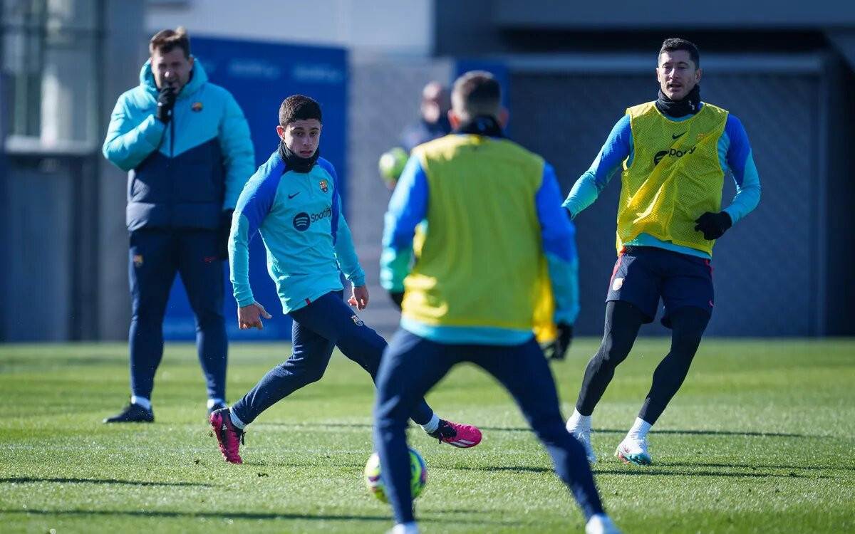 Lucas Román, en el entrenamiento del Barça de este lunes   FCB