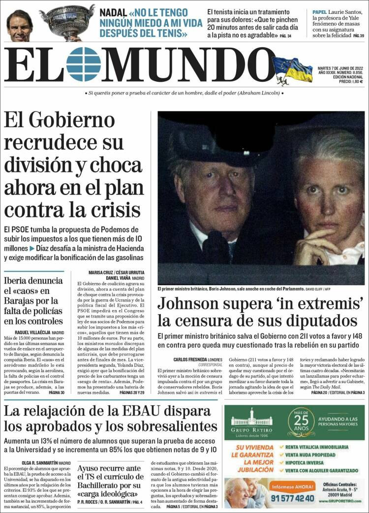 Portada de 'El Mundo' del 7 de junio de 2022