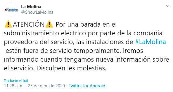 Avería eléctrica en la Molina / TWITTER