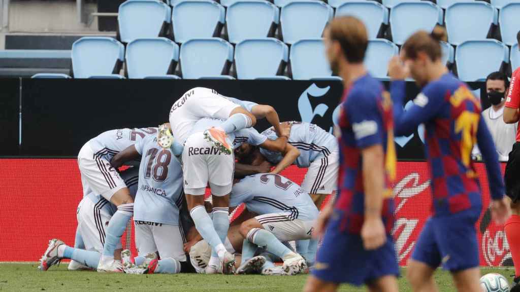 Los jugadores del Celta, celebrando el gol decisivo contra el Barça | EFE