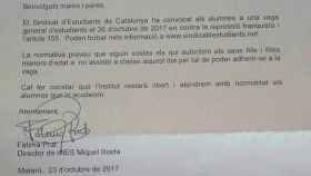 Un instituto de Mataró informa de una huelga contra la represión franquista