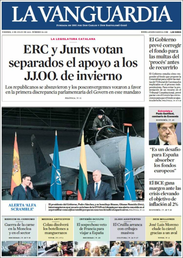 Portada de 'La Vanguardia' del 9 de julio de 2021 / KIOSKO.NET