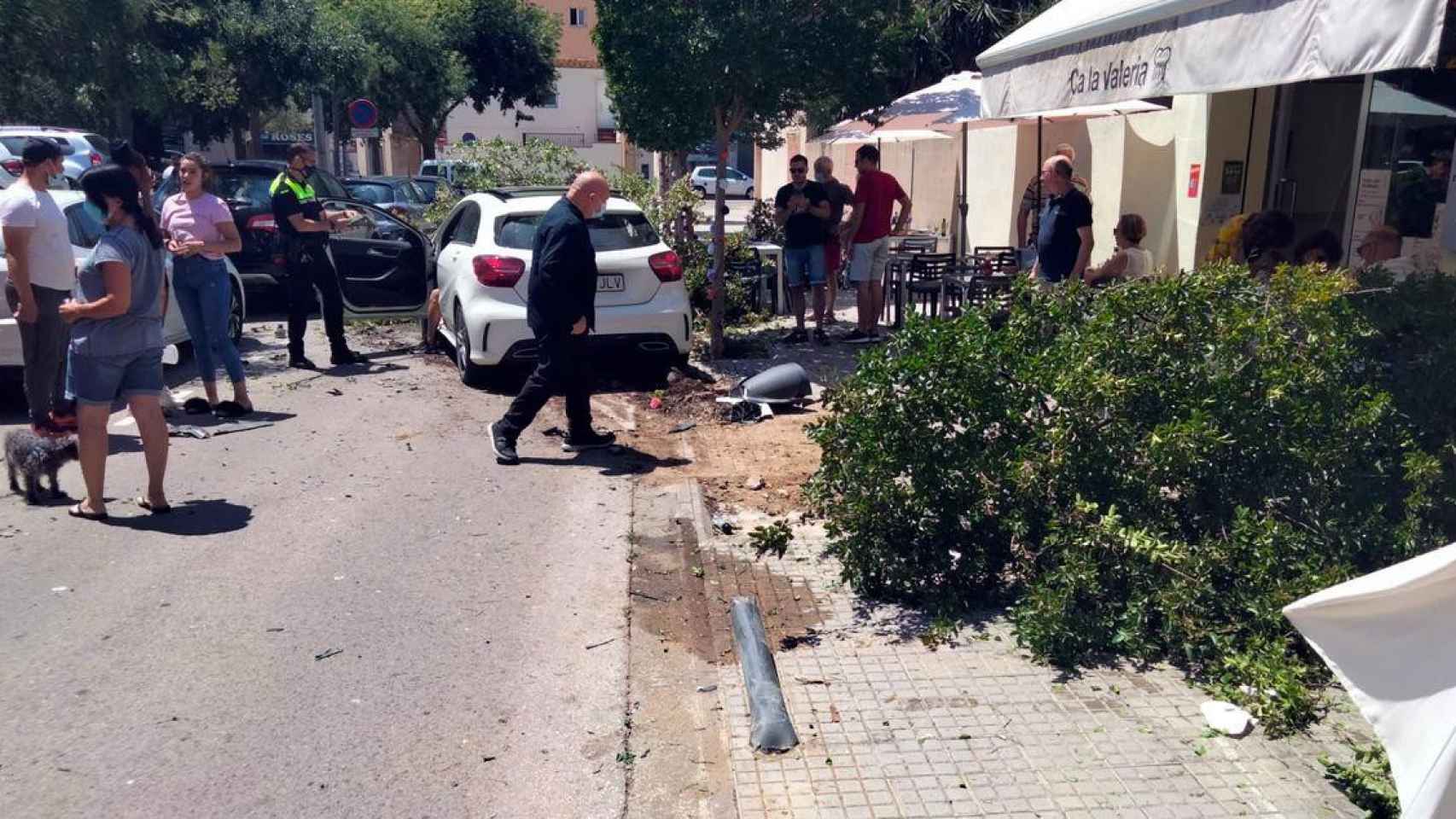 Árboles y bolardos arrancados tras el accidente en Roses / AJUNTAMENT DE ROSES