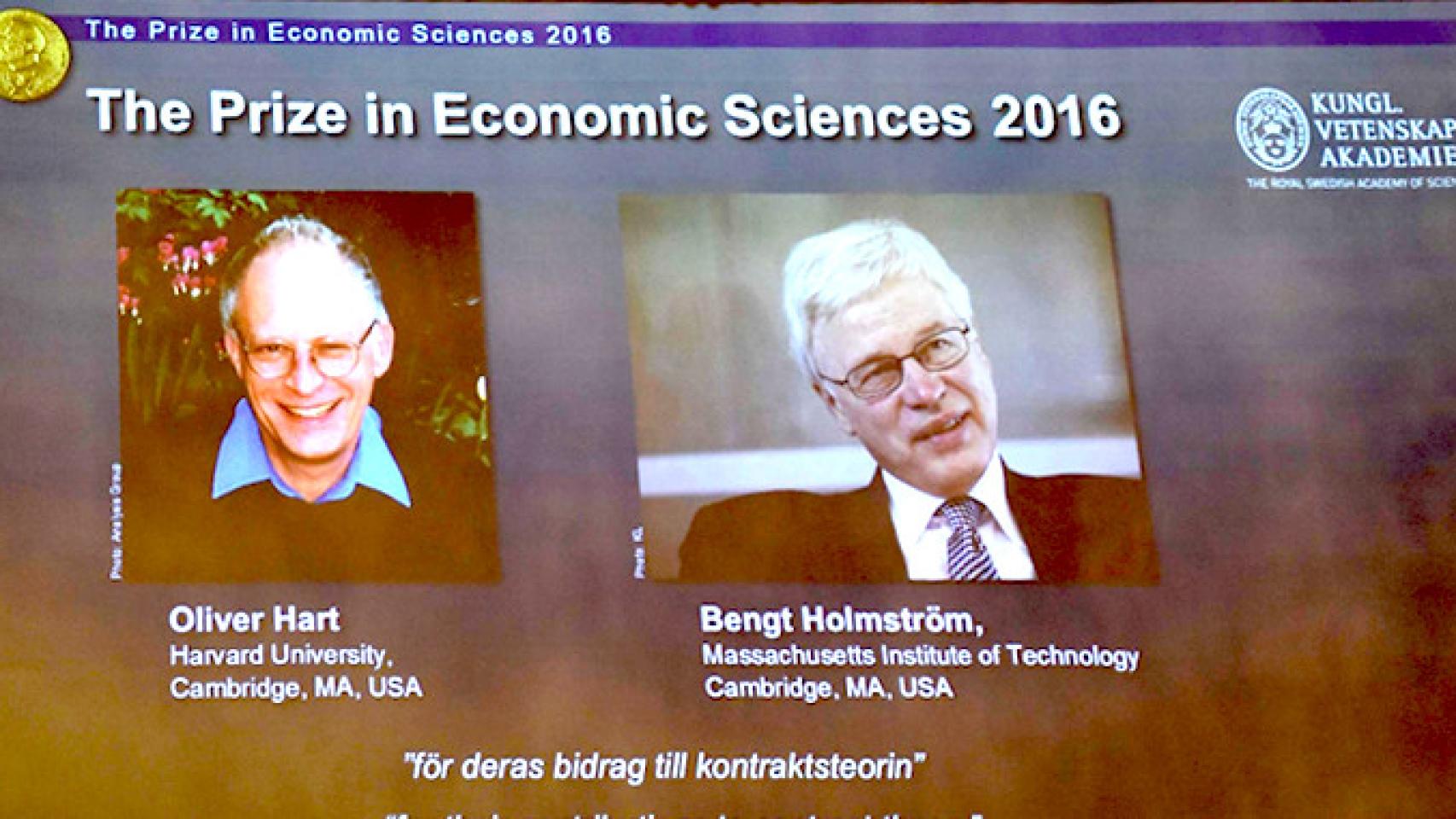 La pantalla de la Academia sueca en el momento del anuncio de los premios nobel de economía / CG