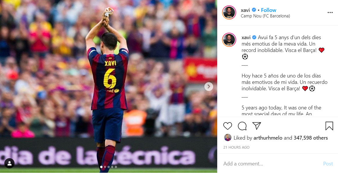 Publicación de Xavi Hernández en Instagram / Instagram